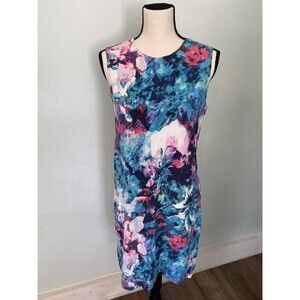 Cynthia Rowley Blue/Pink/White 100% Silk Dress Size 6 watercolor floral sleeve